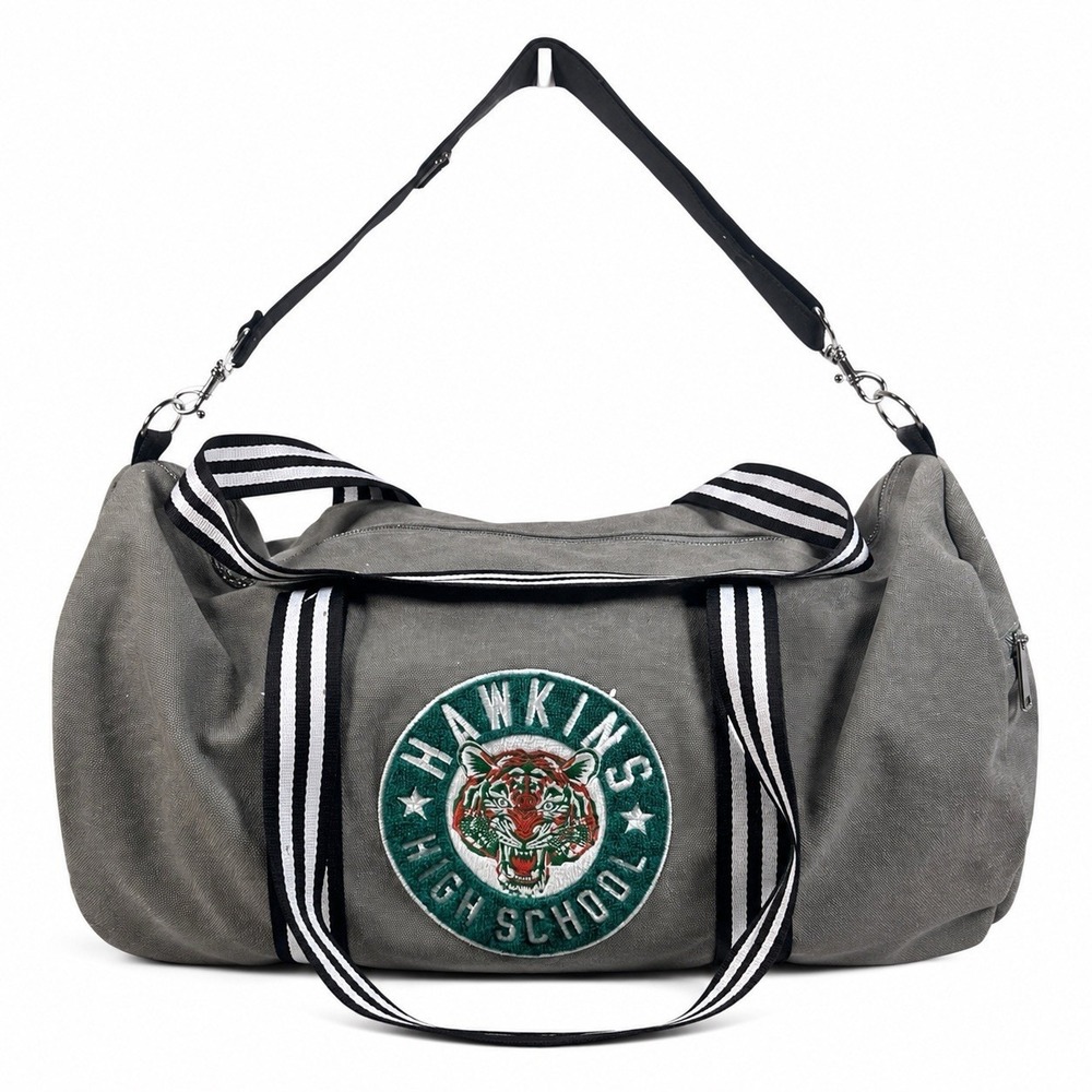 Stranger Things Hawkins High School Duffle Bag TV Show Preowned Flaws Gray Green